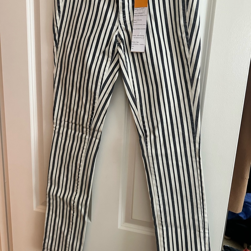 Tory Burch Black and blue and white striped Skinny Jeans